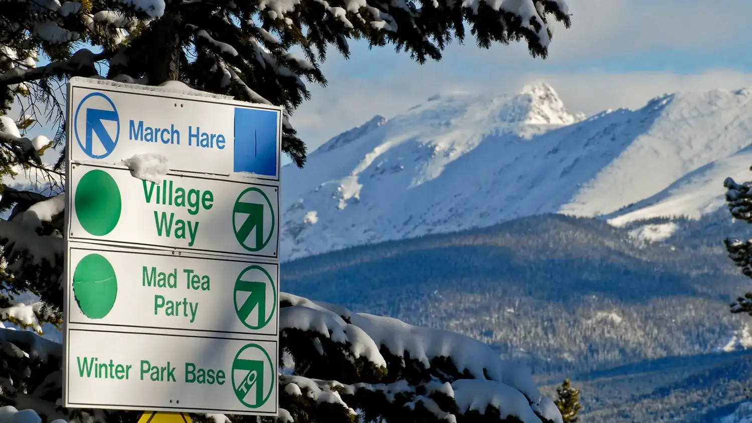 Ski run signs at Winter Park Resort